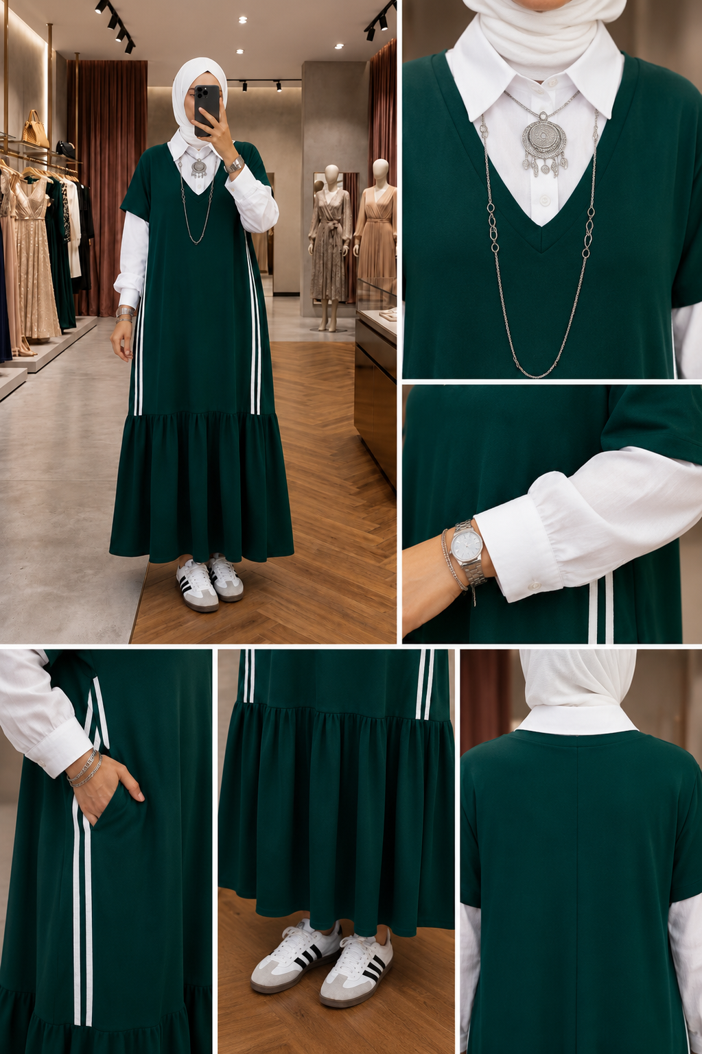 Emerald Green Modest Layered Dress