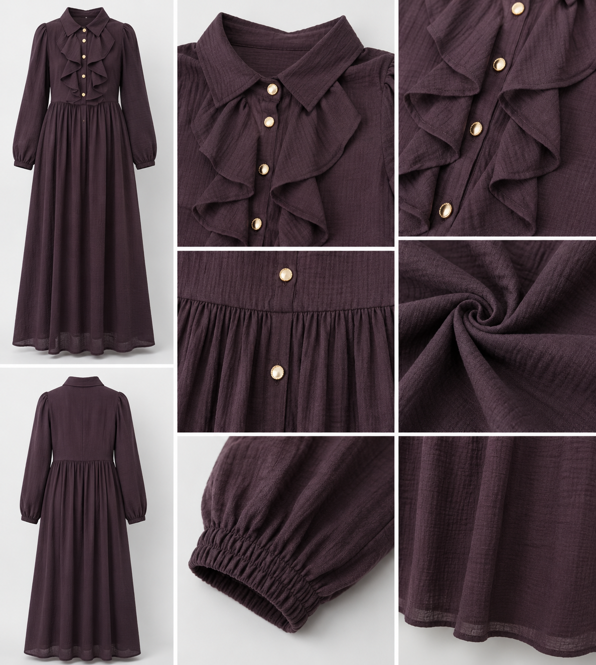 Ruffle Front Modest Maxi Dress