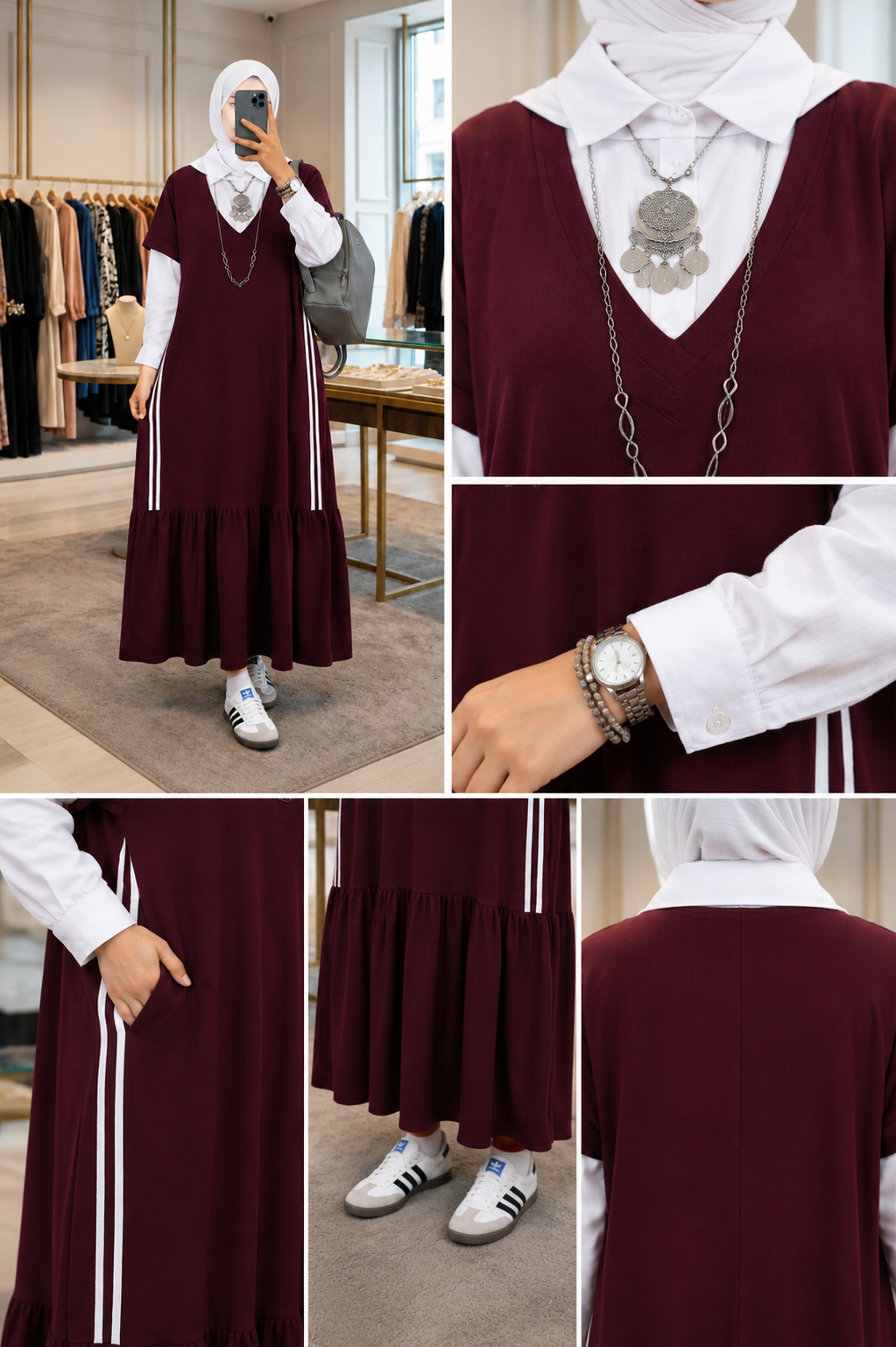 Burgundy Modest Layered Dress