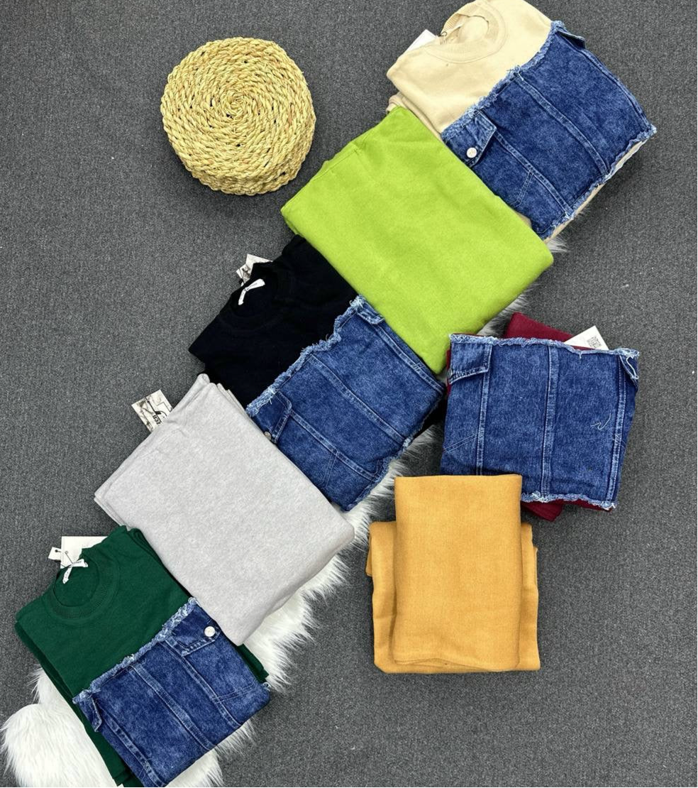 2-Piece Knitwear Set with Denim Detail