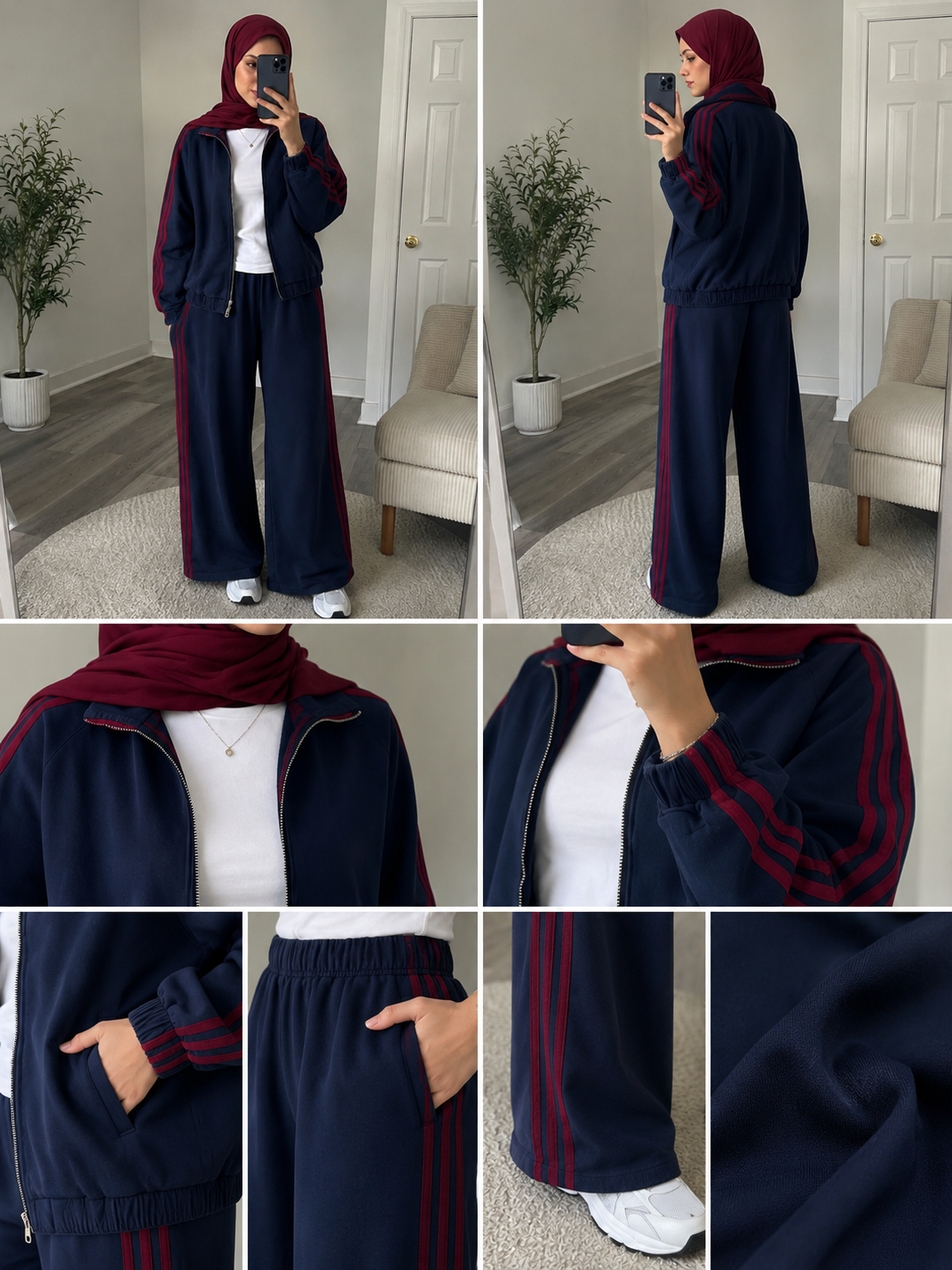 Navy Denim Set With Red Stripes