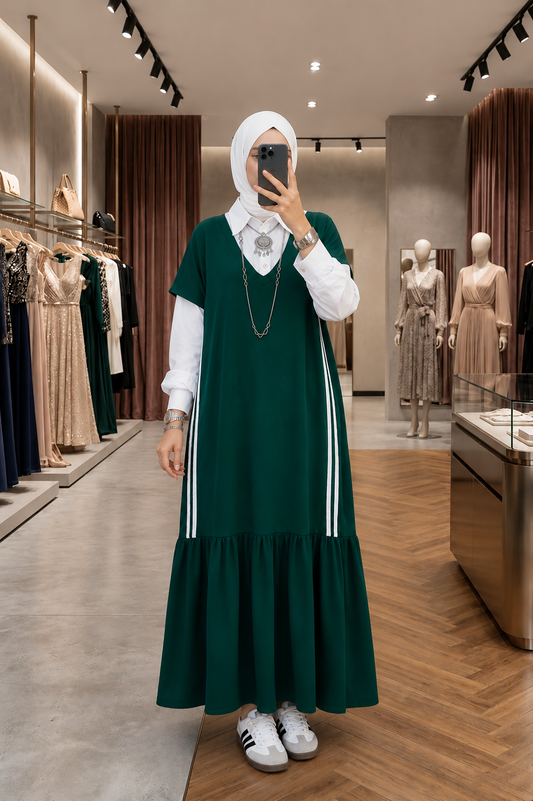 Emerald Green Modest Layered Dress
