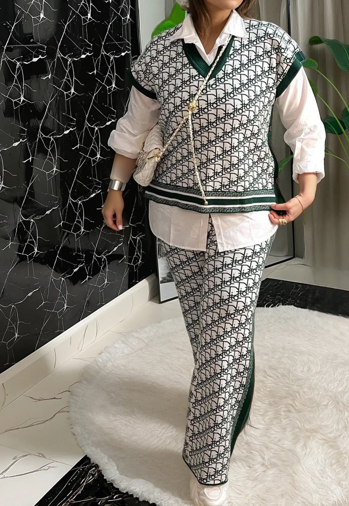 3-Piece Knitwear Set with Cotton Shirt