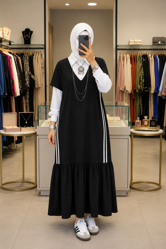 Black Modest Layered Dress