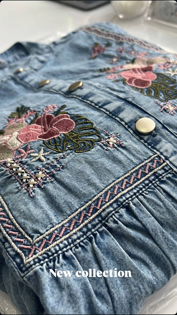 Embroidered Modest Denim Maxi Dress