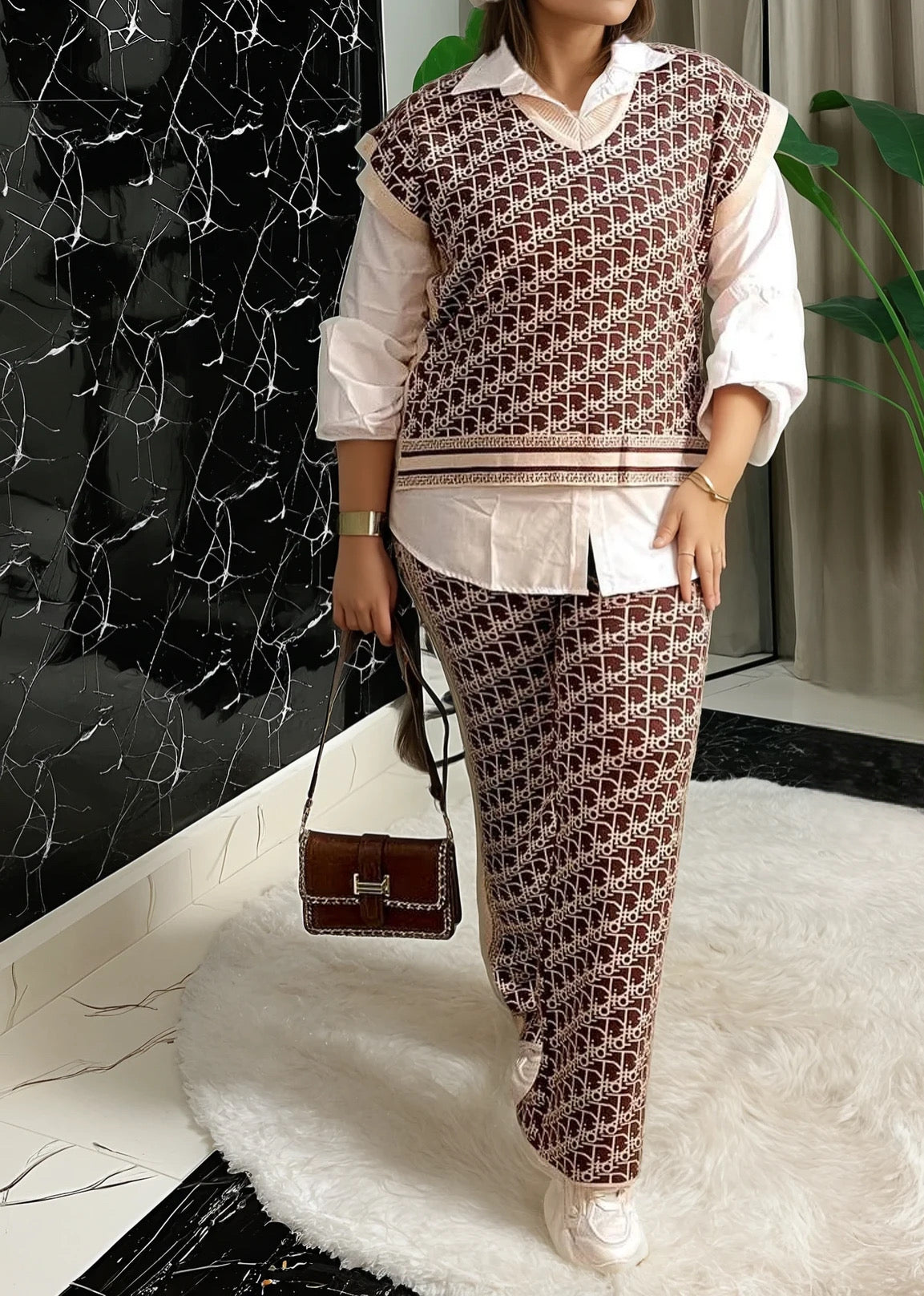 3-Piece Knitwear Set with Cotton Shirt