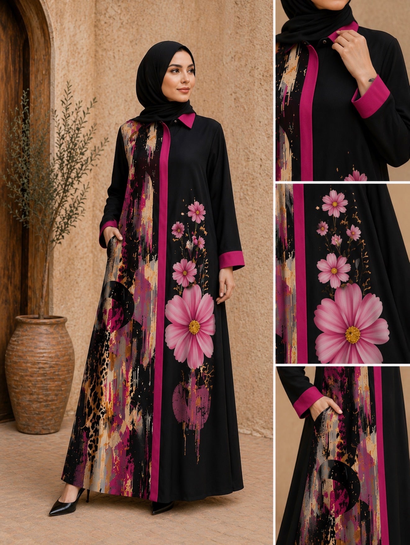 Floral Crepe Abaya