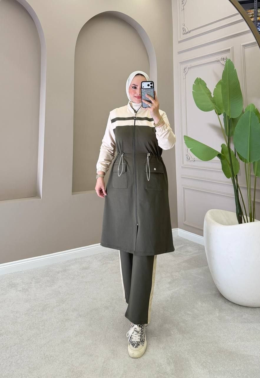 Two-Piece Olive Tracksuit Set