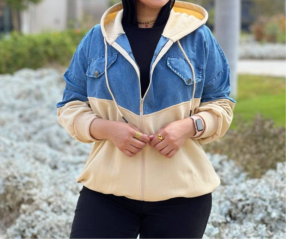 Winter Milton Cotton Jacket with Denim Details