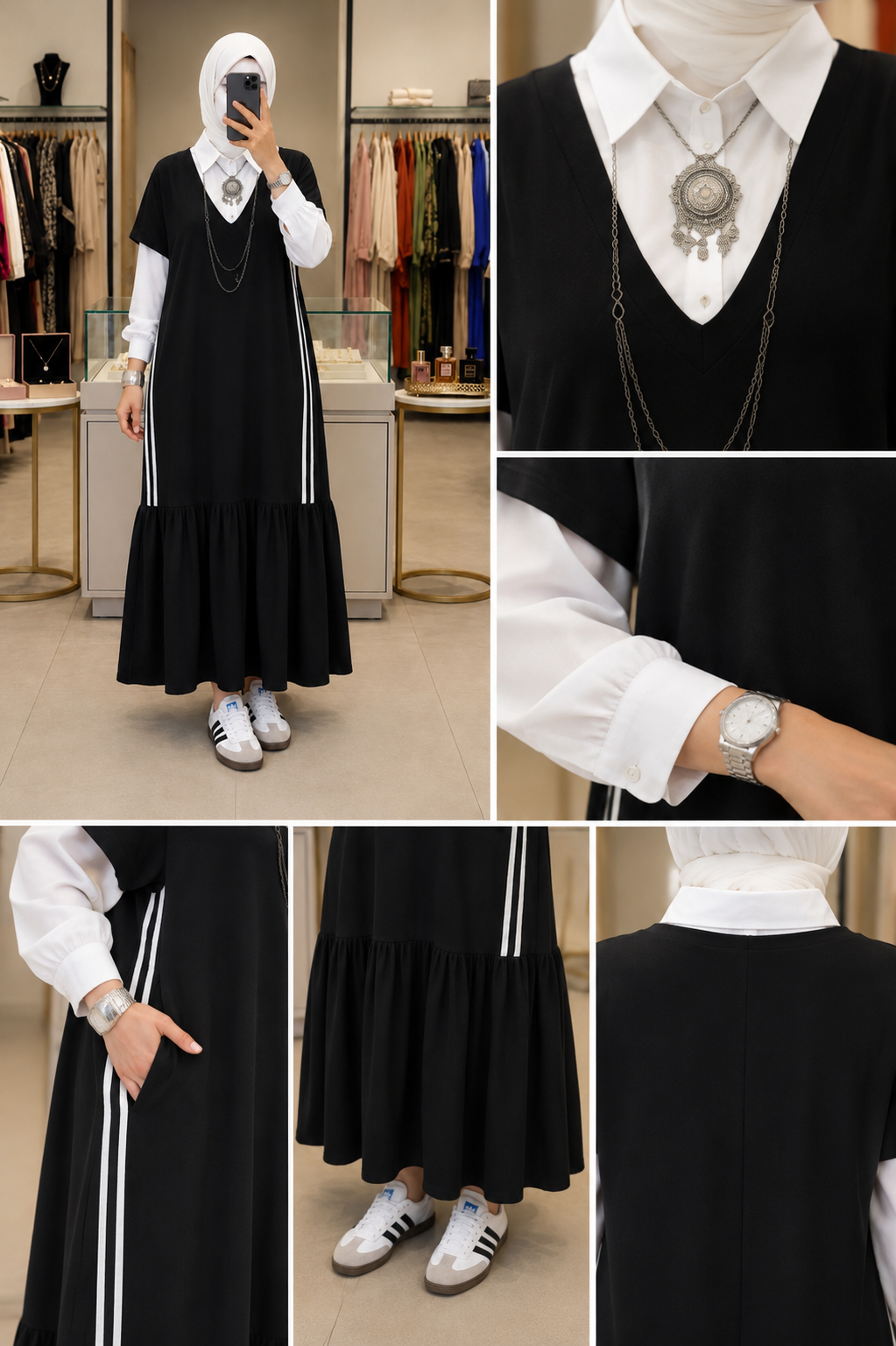 Black Modest Layered Dress