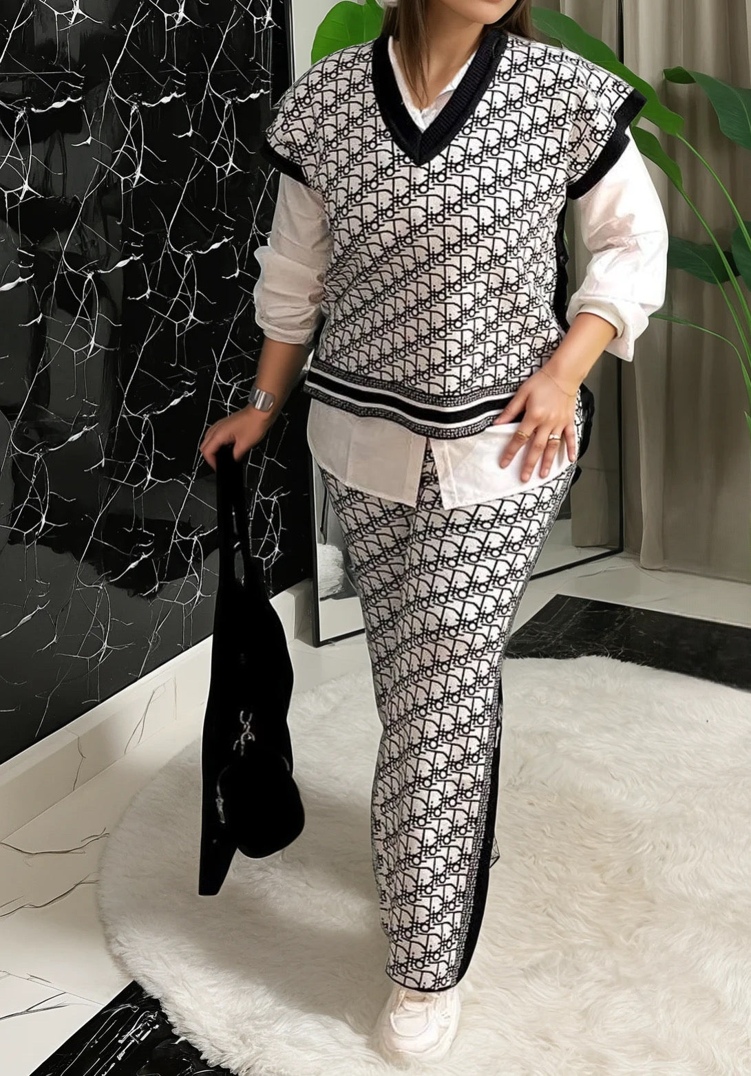 3-Piece Knitwear Set with Cotton Shirt