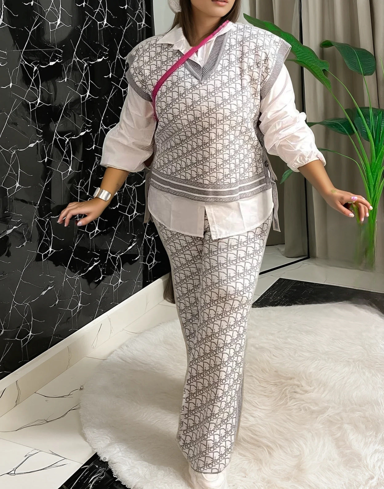 3-Piece Knitwear Set with Cotton Shirt