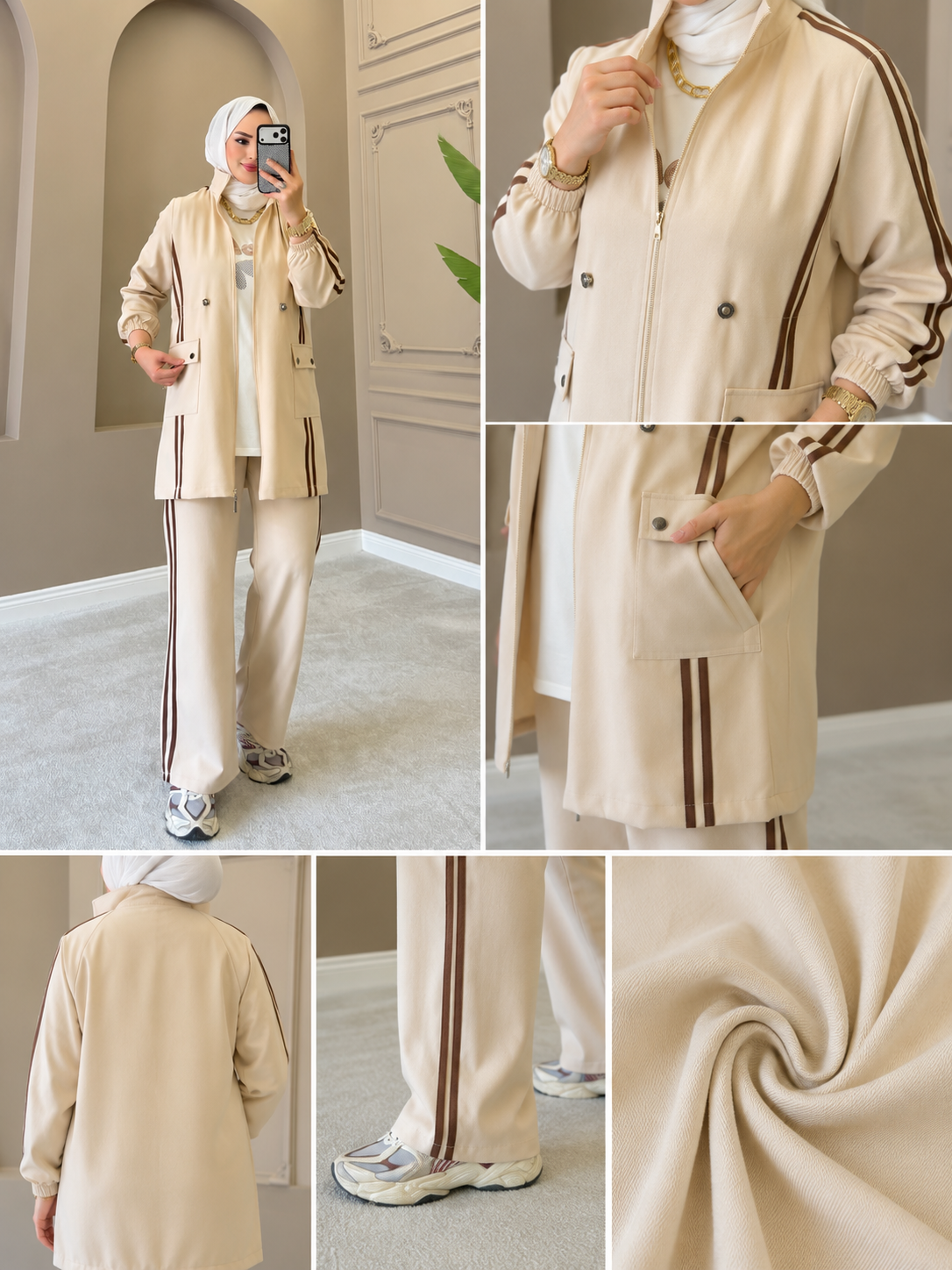 Beige 3-Piece Double Crepe Tracksuit