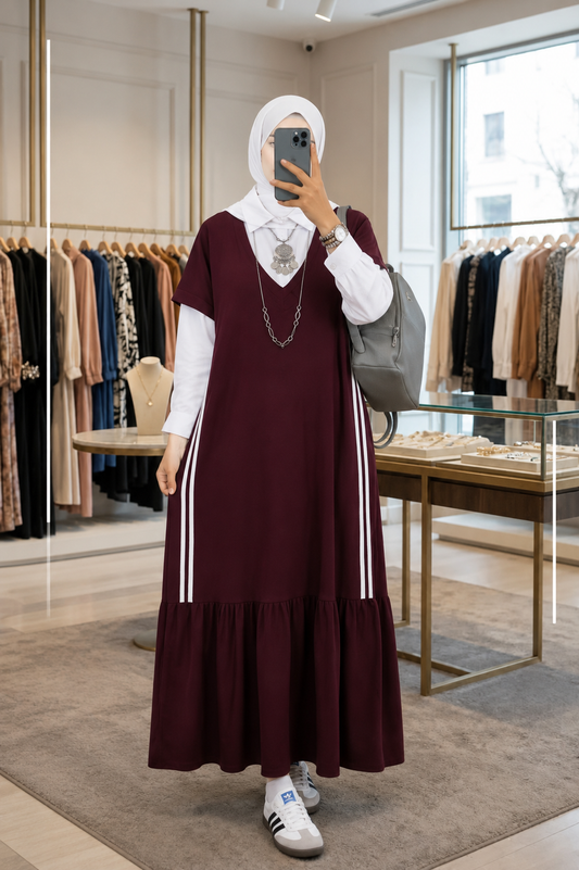 Burgundy Modest Layered Dress