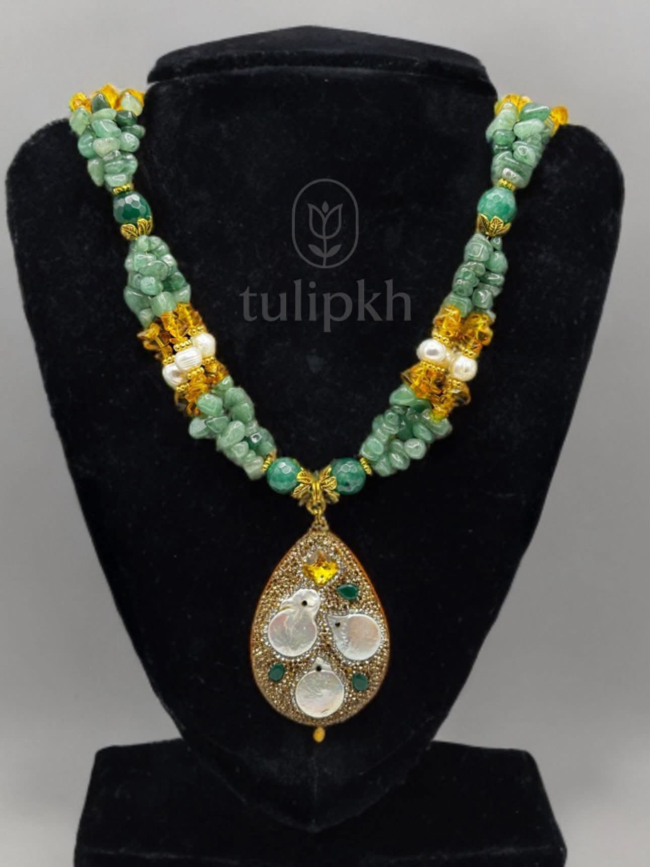 Aventurine, Agate & Natural Pearl Necklace