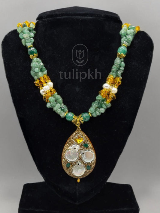 Aventurine, Agate & Natural Pearl Necklace