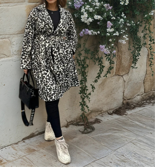 Leopard Print Belted Coat