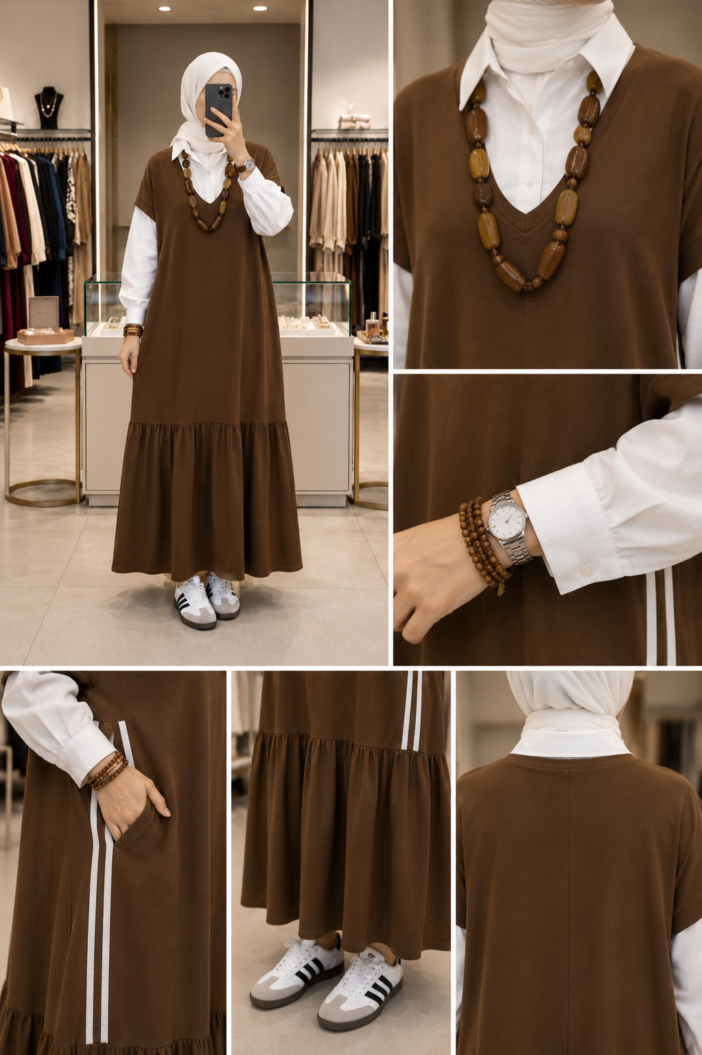 Brown Layered Modest Dress